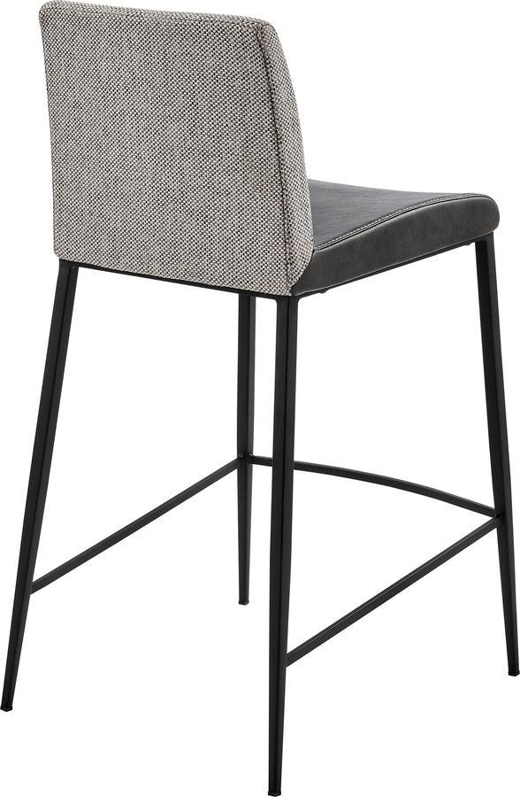 Euro Style Barstools - Rasmus-C Counter Stool with Dark Gray Leatherette and Light Gray Fabric with Matte Black Legs - Set