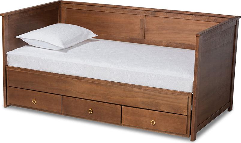 Wholesale Interiors Daybeds - Thomas Walnut Brown Finished Wood Expandable Twin Size To King Size Daybed With Storage Drawers