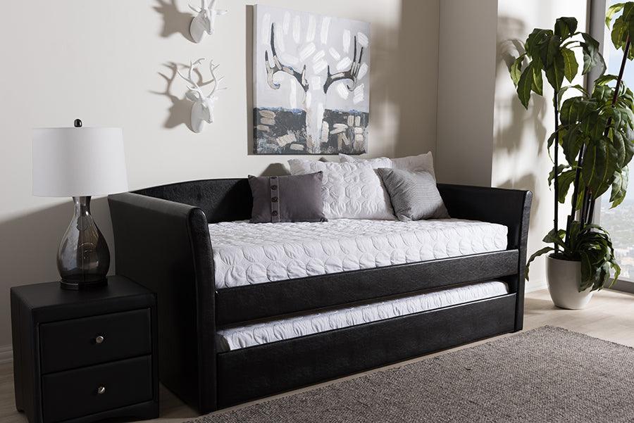 Wholesale Interiors Daybeds - Camino Black Faux Leather Daybed with Guest Trundle Bed