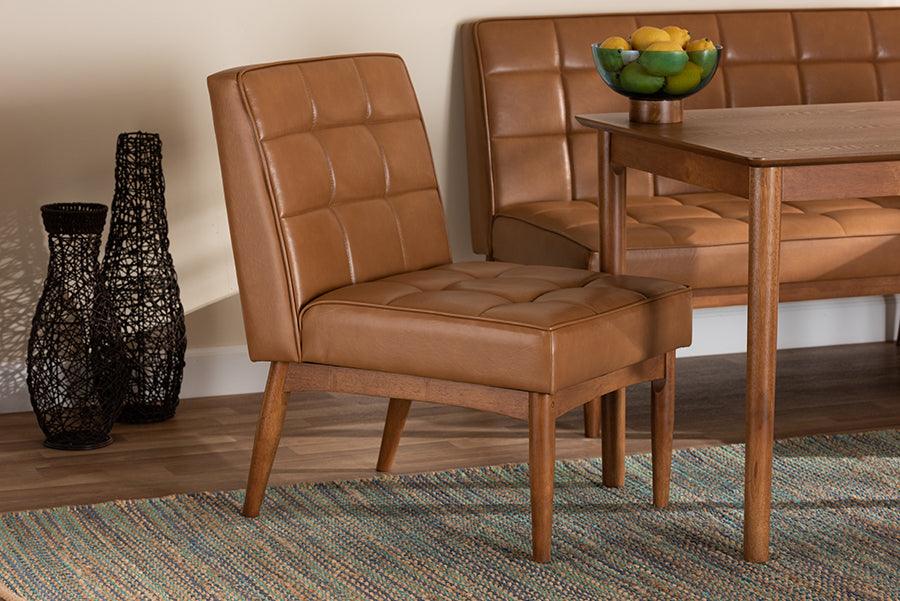 Wholesale Interiors Dining Chairs - Sanford Tan Faux Leather Upholstered and Walnut Brown Finished Wood Dining Chair
