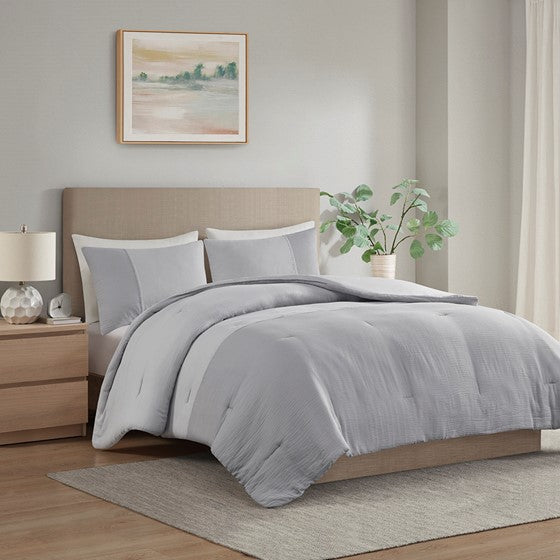 Olliix.com Comforters & Blankets - 3 Piece Gauze Oversized Comforter Set Gray Cal King