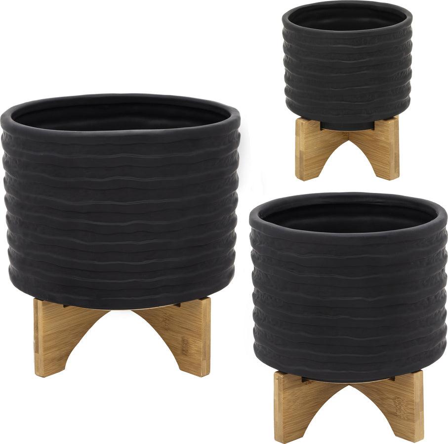 Sagebrook Home Planters - 11" Textured Planter W/ Stand, Black