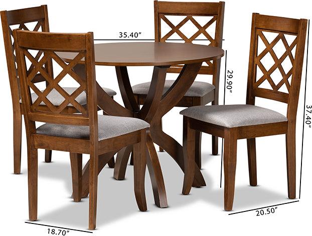 Wholesale Interiors Dining Sets - Beth Grey Fabric Upholstered and Walnut Brown Finished Wood 5-Piece Dining Set