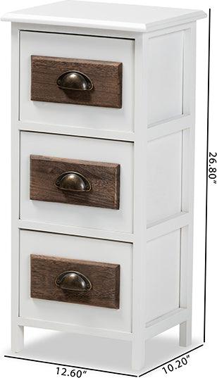 Wholesale Interiors Bedroom Organization - Fanning Modern and Contemporary Two-Tone White and Brown Wood 3-Drawer Storage Unit