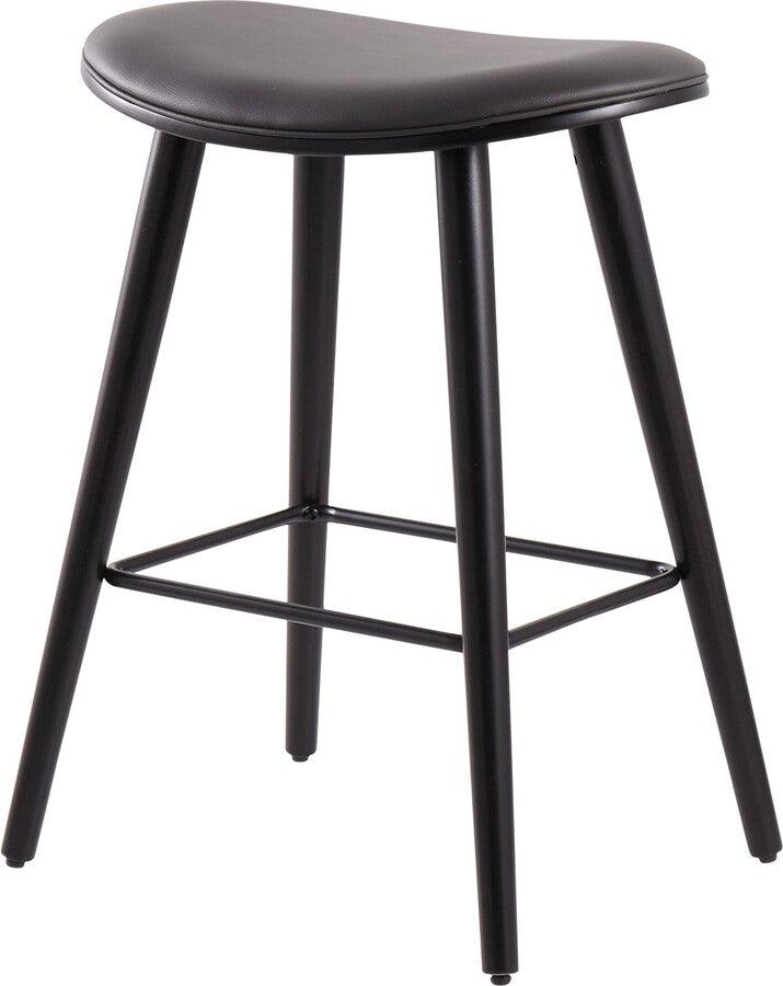 Lumisource Barstools - Saddle 26" Contemporary Counter Stool in Black Wood & Grey Faux Leather- Set of 2