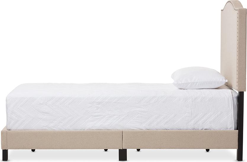 Wholesale Interiors Beds - Benjamin Beige Linen Upholstered Twin Size Arched Bed with Nail Heads