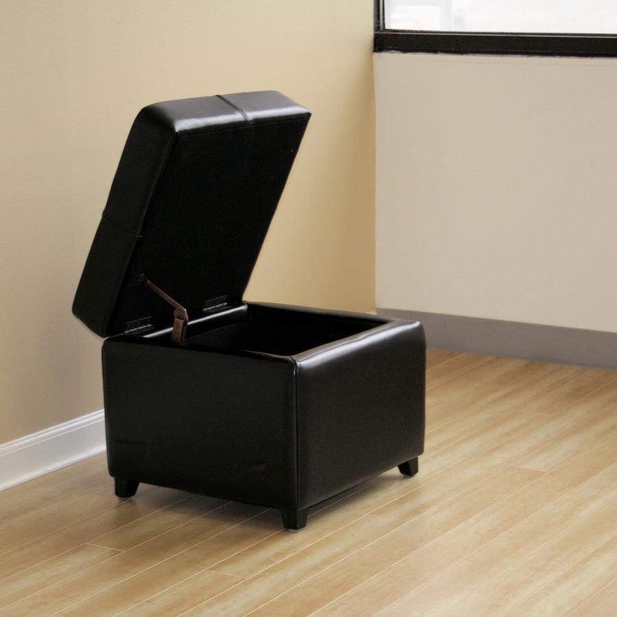 Wholesale Interiors Ottomans & Stools - Black Full Leather Storage Cube Ottoman
