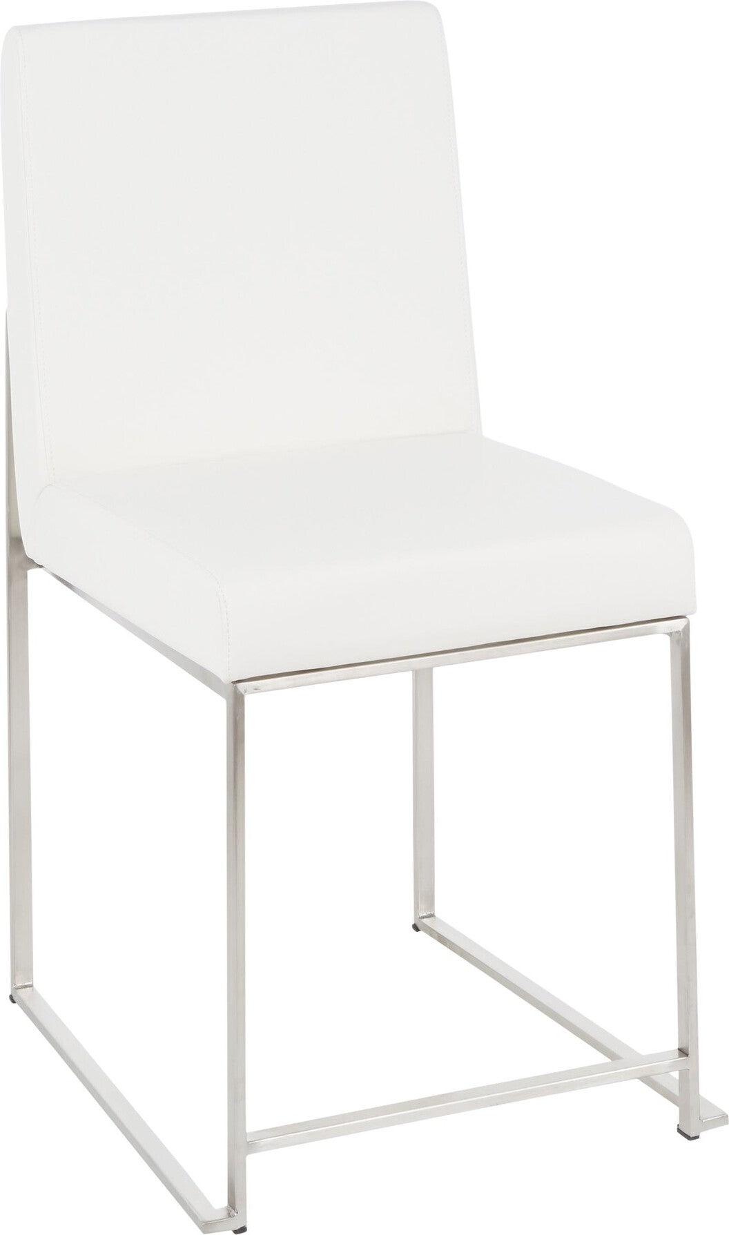 Lumisource Dining Chairs - High Back Fuji Contemporary Dining Chair in Stainless Steel and White Faux Leather (Set of 2)