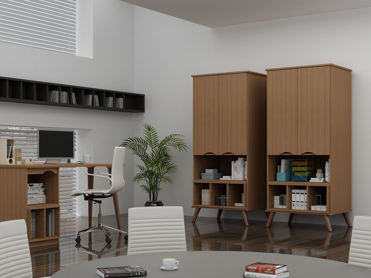 Manhattan Comfort Home Office Sets - Hampton 2- Piece Home Extra Storage Office Set in Maple Cream