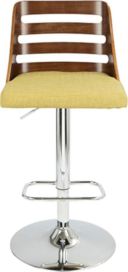 Lumisource Barstools - Trevi Mid-Century Modern Adjustable Barstool with Swivel in Walnut and Green