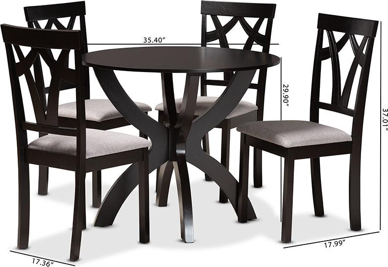 Wholesale Interiors Dining Sets - Rasa Grey Fabric Upholstered and Dark Brown Finished Wood 5-Piece Dining Set