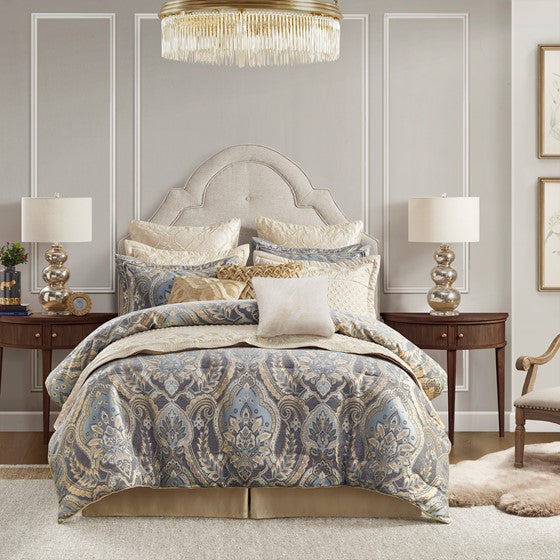 Olliix.com Comforters & Blankets - 4 Piece Comforter Set Blue/Grey Cal King