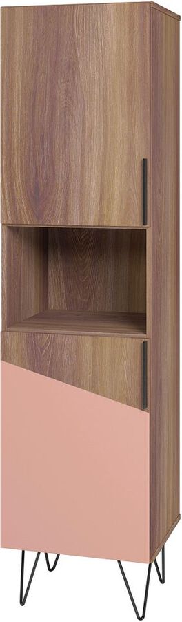 Manhattan Comfort Bookcases & Display Units - Beekman 17.51 Narrow Bookcase Cabinet in Brown and Pink