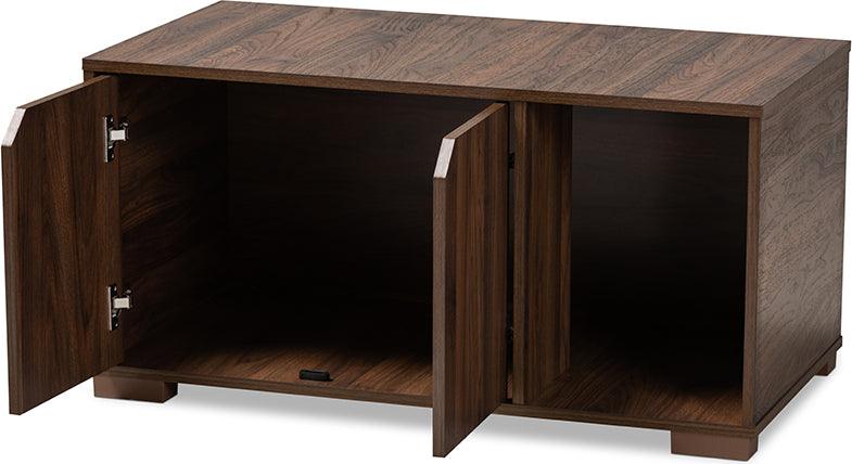Wholesale Interiors Cat Litter Box - Jasper Modern and Contemporary Walnut Brown Finished 2-Door Wood Cat Litter Box Cover House