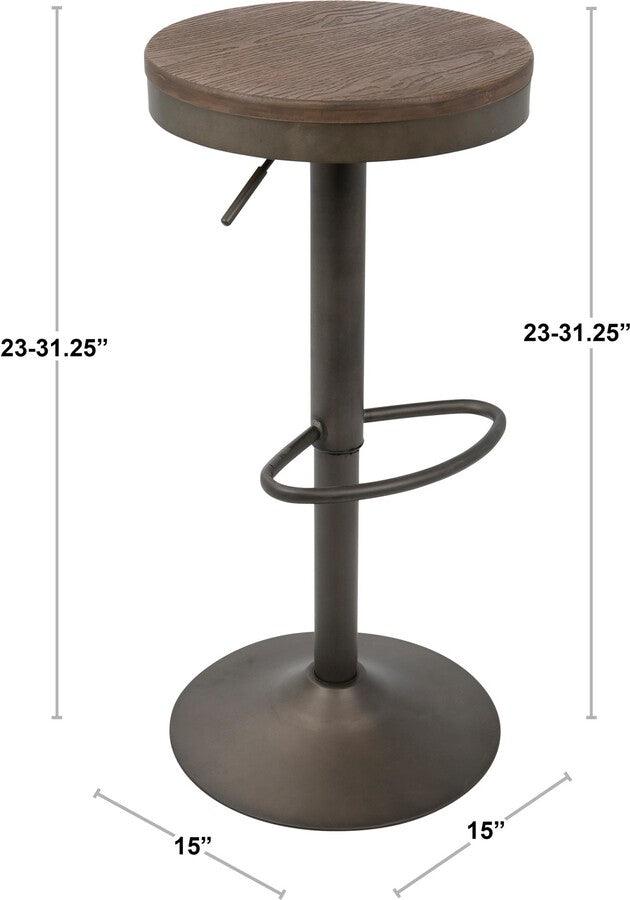 Lumisource Barstools - Dakota Industrial Adjustable Barstool in Antique and Brown - Set of 2