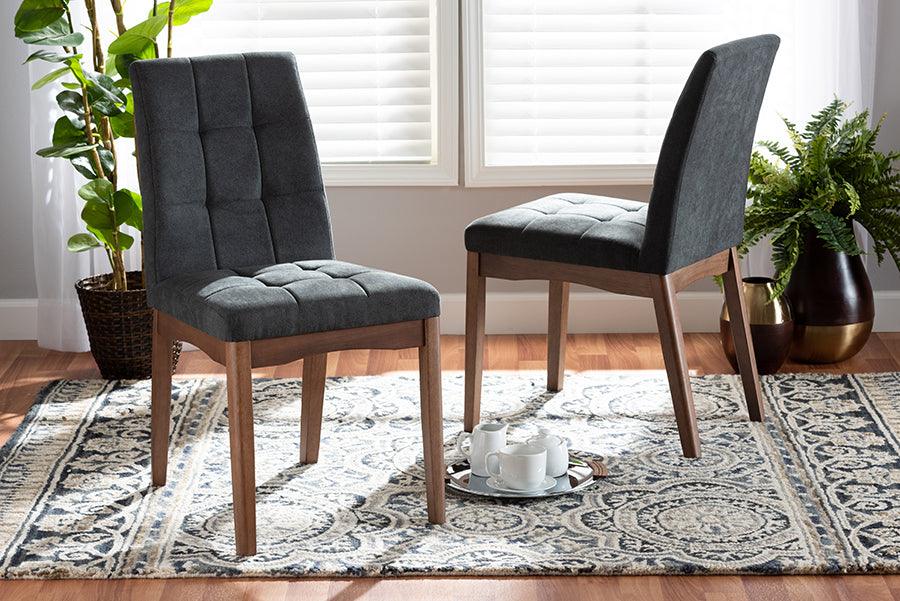 Wholesale Interiors Dining Chairs - Tara Mid-Century Modern Grey Fabric and Brown Finished Wood 2-Piece Dining Chair Set