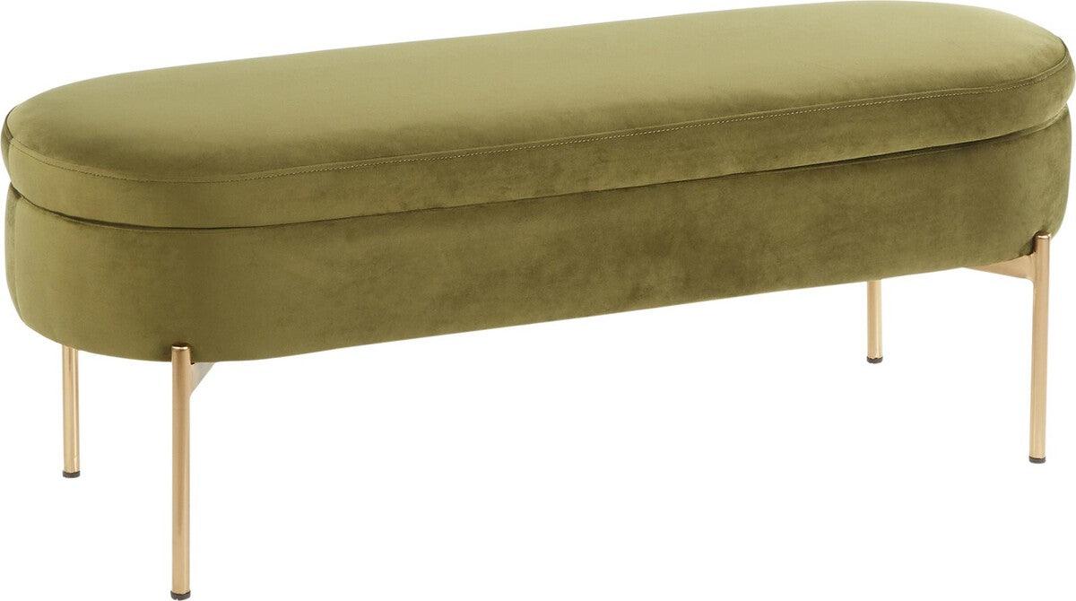 Lumisource Benches - Chloe Contemporary/Glam Storage Bench in Gold Metal and Green Velvet