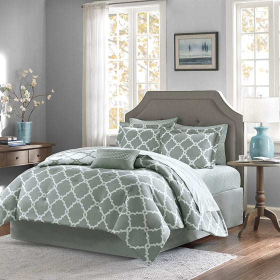 Olliix.com Comforters & Blankets - 9 Piece Comforter Set with Cotton Bed Sheets Grey Cal King