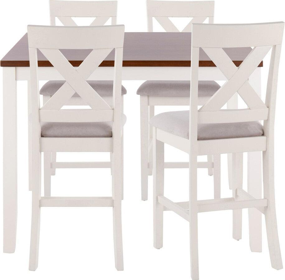Lumisource Dining Sets - Harper 5-Piece Contemporary Counter Set in White and Brown Wood with Grey Fabric