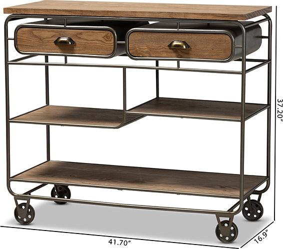 Wholesale Interiors Kitchen & Bar Carts - Grant Vintage Rustic Industrial Oak Brown Wood and Black Metal 2-Drawer Kitchen Cart