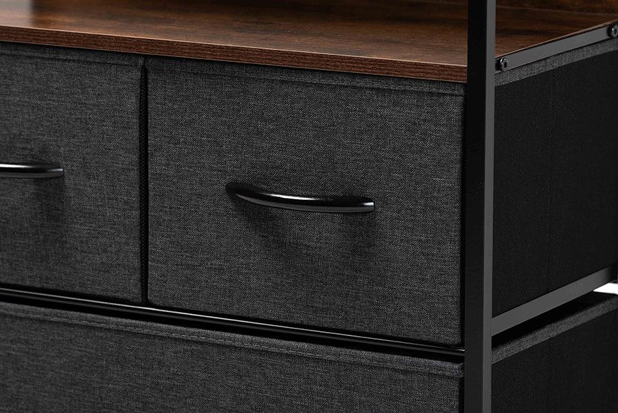 Wholesale Interiors Cabinets & Wardrobes - Hakan Modern Industrial Grey Fabric and Walnut Brown Wood 3-Drawer Storage Cabinet