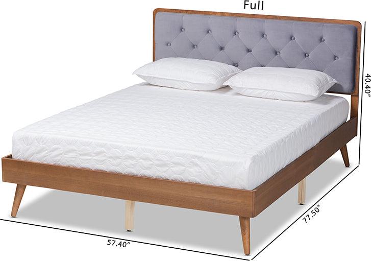 Wholesale Interiors Beds - Larue Modern and Contemporary Grey Velvet and Brown Wood King Size Platform Bed
