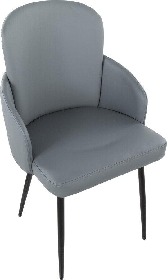 Lumisource Dining Chairs - Dahlia Contemporary Dining Chair In Black Metal & Grey Faux Leather With Chrome Accent (Set of 2)