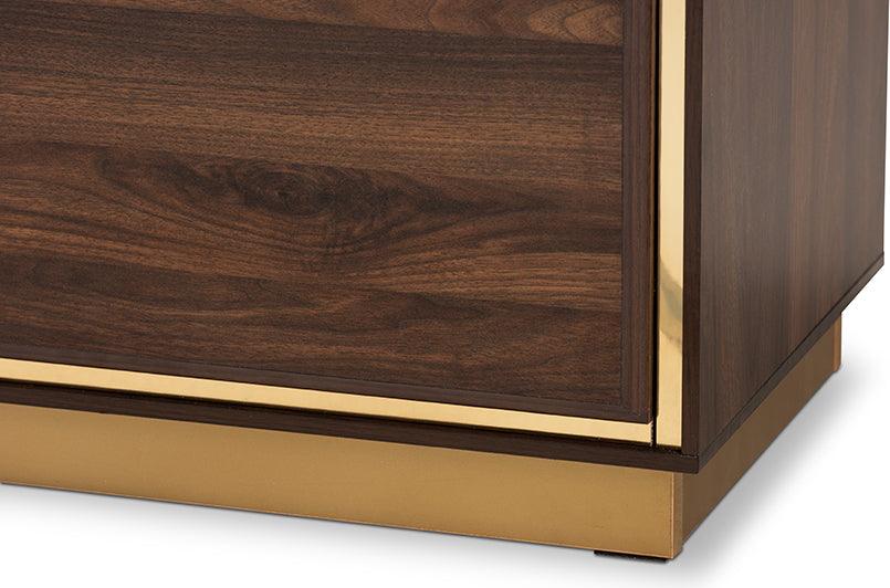 Wholesale Interiors TV & Media Units - Cormac Mid-Century Modern Transitional Brown Wood and Gold Metal 2-Door TV Stand
