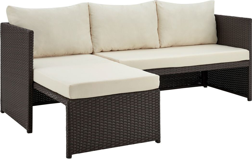 Manhattan Comfort Outdoor Conversation Sets - Menton Patio 2-Seater and Lounge Chair with Coffee Table with Cream Cushions