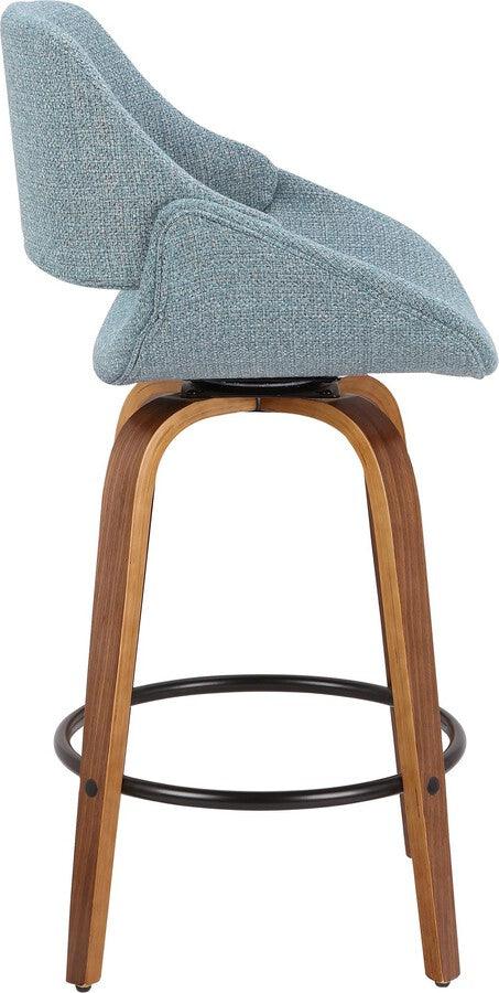 Lumisource Barstools - Fabrico Modern Counter Stool Walnut and Blue Noise Fabric - Set of 2