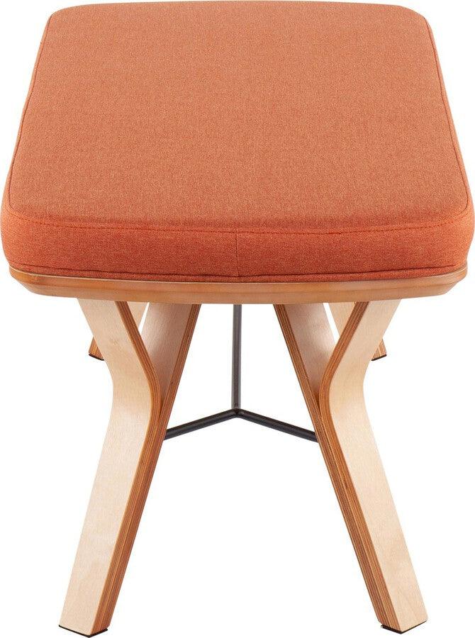 Lumisource Benches - Folia Mid-Century Modern Bench in Natural Wood and Orange Fabric