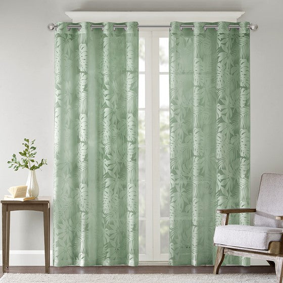 Olliix.com Curtains - Palm Leaf Burnout Window Sheer Sage Green