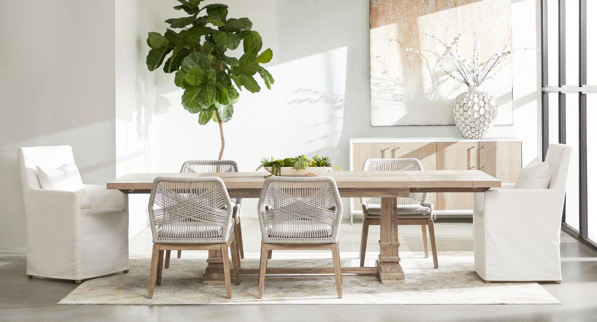Essentials For Living Dining Chairs - Loom Dining Chair, Set of 2 Taupe & White Flat Rope, Pumice, Natural Gray Mahogany