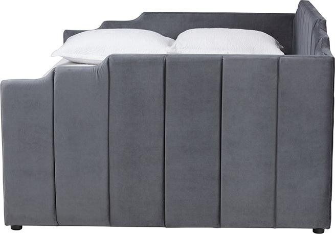 Wholesale Interiors Daybeds - Gulliver Modern and Contemporary Grey Velvet Fabric Upholstered 2-Drawer Daybed