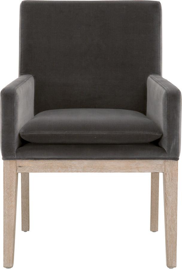 Essentials For Living Dining Chairs - Drake Arm Chair Dark Dove Velvet, Natural Gray Oak