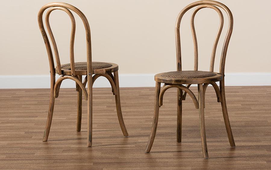 Wholesale Interiors Dining Chairs - Dacian Mid-Century Brown Woven Rattan and Walnut Brown Wood 2-Piece Dining Chair Set
