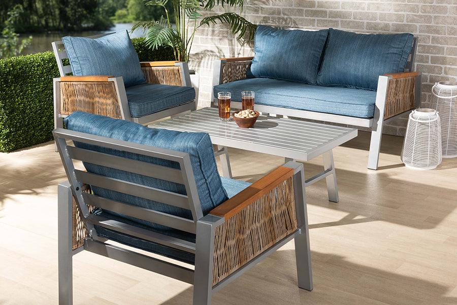 Wholesale Interiors Outdoor Conversation Sets - Nicholson 4 Piece Patio Loungers Set Blue, Gray & Brown