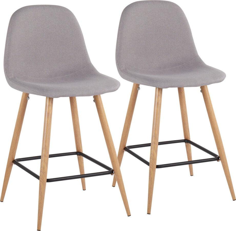 Lumisource Barstools - Pebble Counter Stool In Natural Metal & Light Grey Fabric (Set of 2)