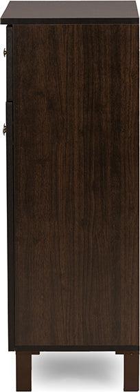 Wholesale Interiors Shoe Storage - Felda Dark Brown Modern Shoe Cabinet with 2 Doors and Drawer