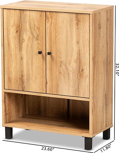 Wholesale Interiors Shoe Storage - Rossin Oak Brown Finished Wood 2-Door Entryway Shoe Storage Cabinet with Bottom Shelf