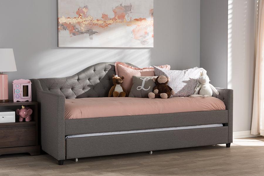 Wholesale Interiors Daybeds - Perry Modern and Contemporary Light Grey Fabric Daybed with Trundle