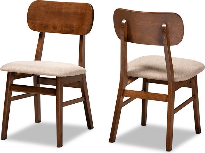 Wholesale Interiors Dining Chairs - Euclid Mid-Century Modern Fabric and Brown Finished Wood 2-Piece Dining Chair Set
