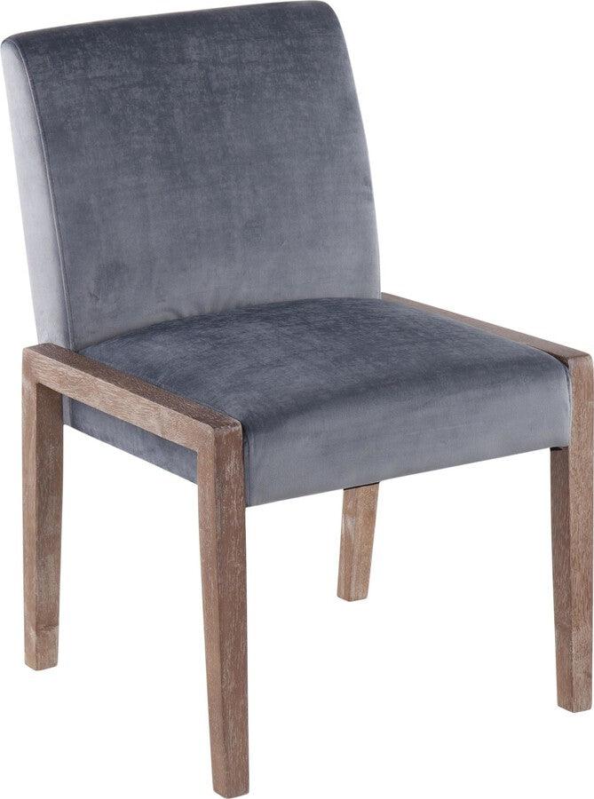 Lumisource Accent Chairs - Carmen Contemporary Chair In White Washed Wood & Crushed Blue Velvet (Set of 2)