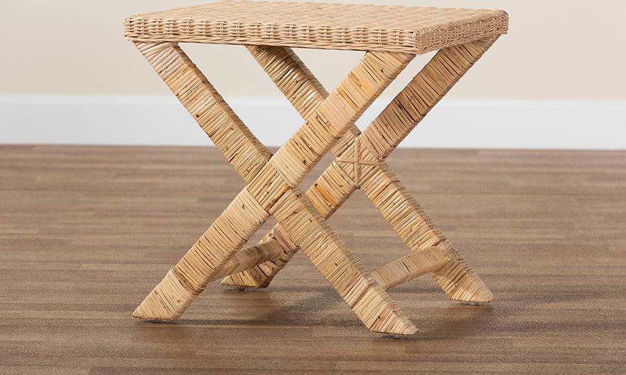 Wholesale Interiors Benches - Farica Modern Bohemian Natural Rattan And Mahogany Accent Bench