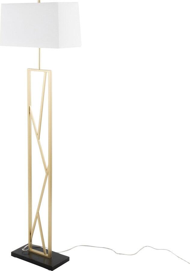 Lumisource Floor Lamps - Folia Contemporary Floor Lamp In Gold Metal With White Linen Shade & Black Marble Base
