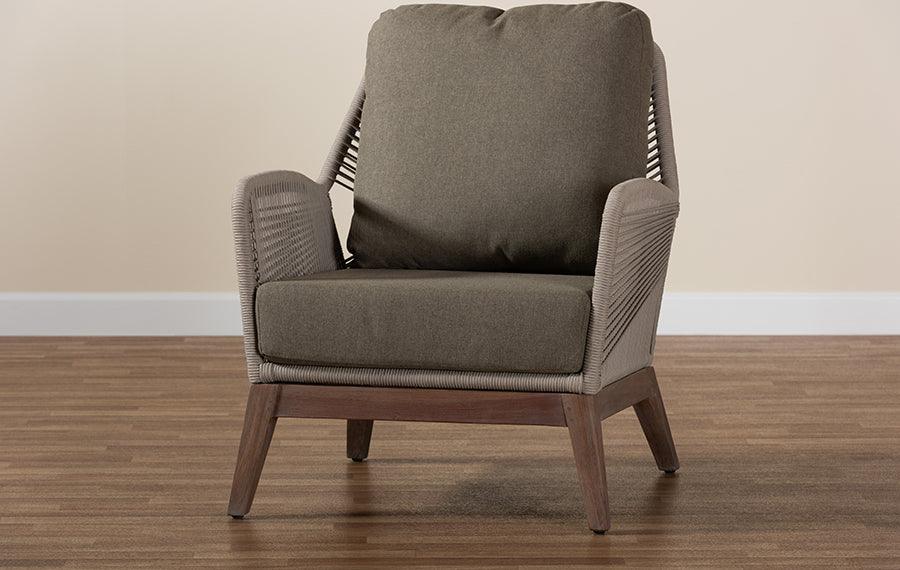 Wholesale Interiors Accent Chairs - Jennifer Mid-Century Grey Woven Rope Mahogany Accent Chair