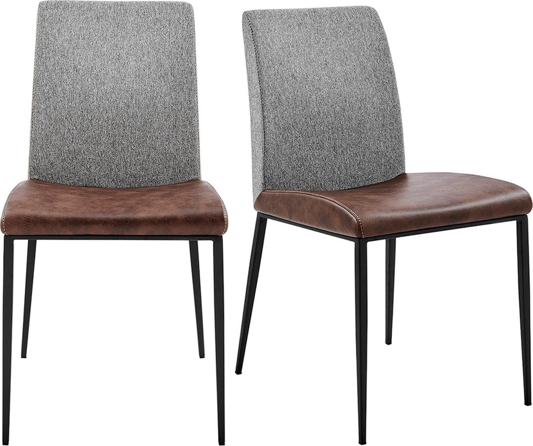 Euro Style Dining Chairs - Rasmus Side Chair with Light Brown Leatherette and Gray Fabric with Matte Black Legs - Set of 2