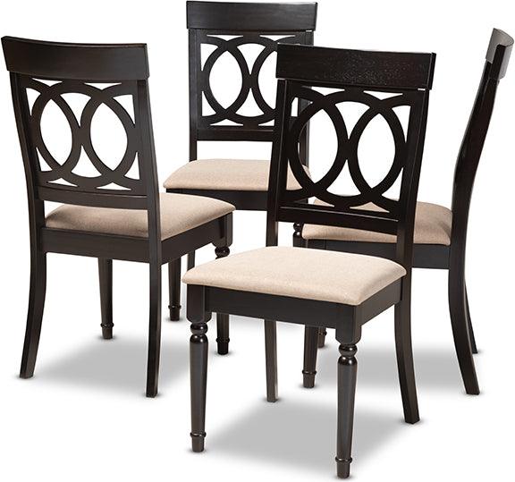 Wholesale Interiors Dining Chairs - Lucie Contemporary Sand Fabric Upholstered Brown Finished Wood Dining Chair Set of 4