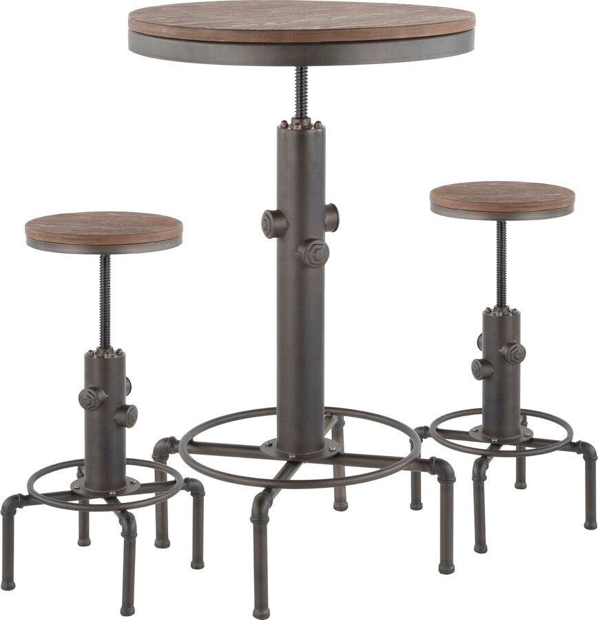 Lumisource Dining Sets - Hydra Industrial Bar Set in Antique Metal and Brown Wood-Pressed Grain Bamboo