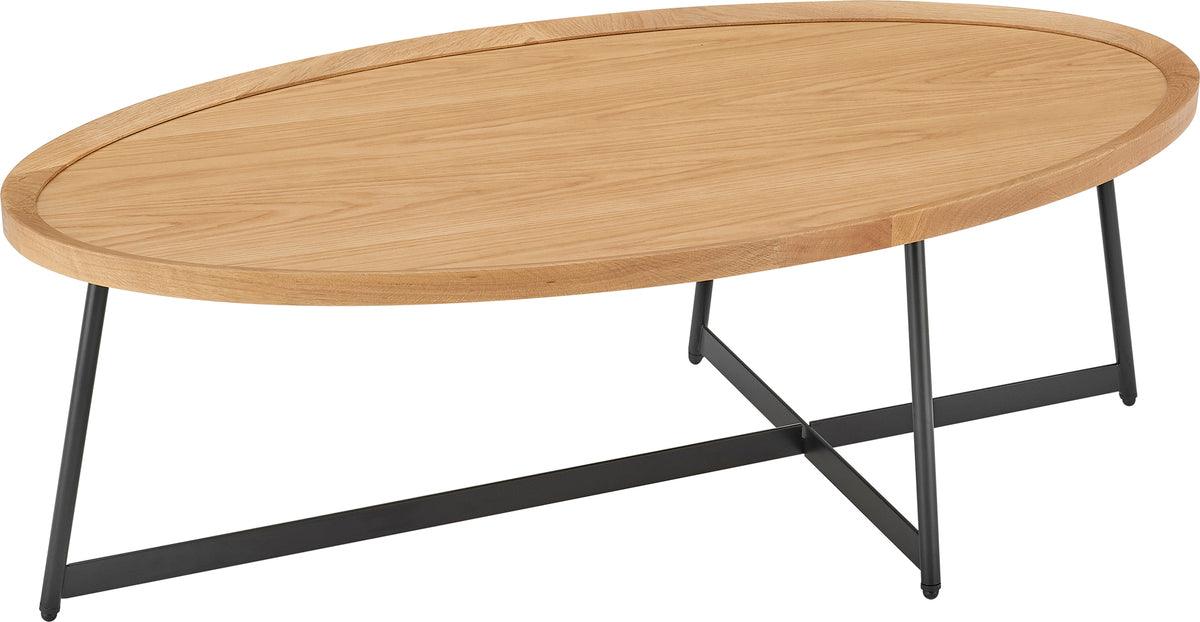 Euro Style Coffee Tables - Niklaus 47" Oval Coffee Table in Oak and Black Base